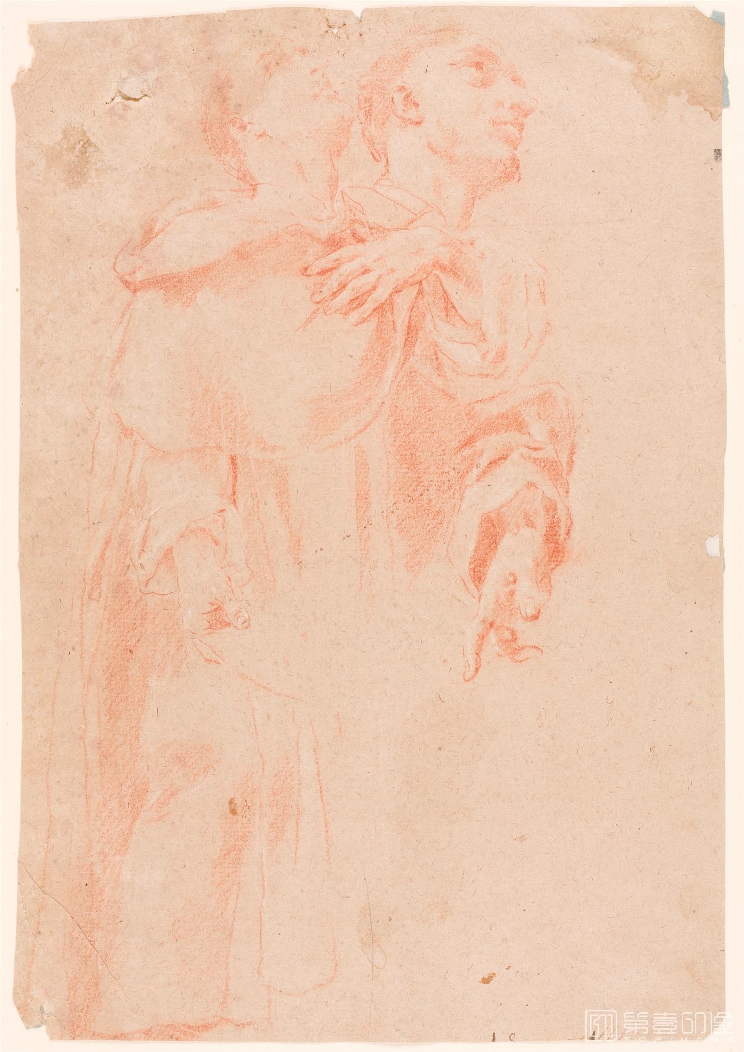 素描-西班牙普拉多美术馆素描藏画-Anonimo-Estudio de monje-0224